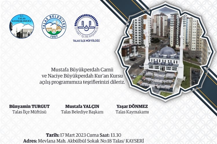 Kayseri Talas'ta Mustafa Büyükperdah Camii açılıyor
