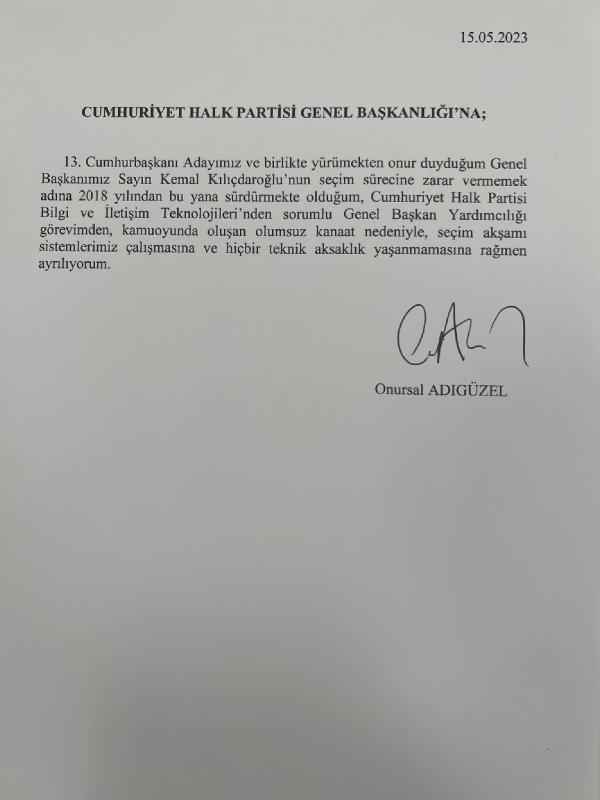 CHP'li Onursal Adıgüzel, görevinden istifa etti