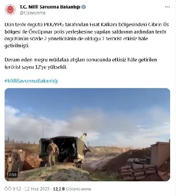 MSB: PKK/YPG'li 12 terörist etkisiz hale getirildi