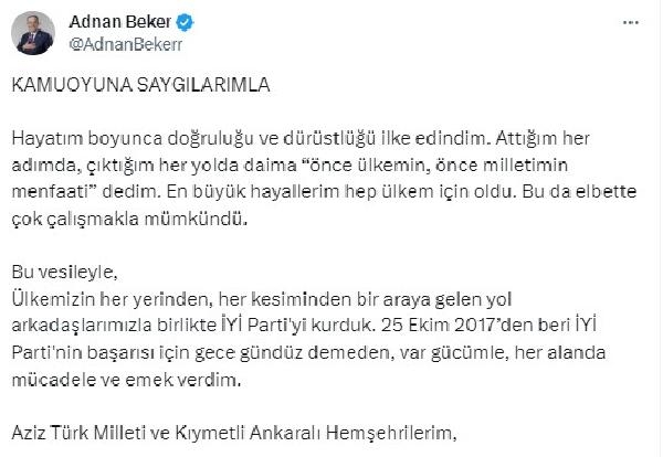 Milletvekili Beker, İYİ Parti'den istifa etti